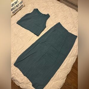 Teal Striped Skirt Set